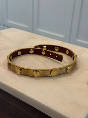 AUTHENTIC Tory Burch Double Wrap Logo Stud Leather Bracelet